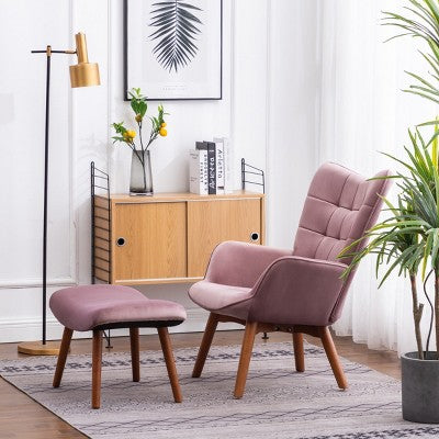 Modern Tufted Accent Chair with Ottoman, Upholstered Wingback Arm Chair for Living Room, Reading Chair for Bedroom or Apartment-Panipeachy