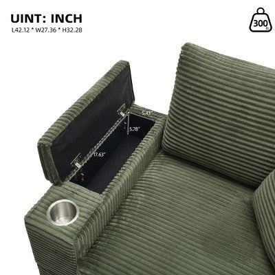 GDFStudio Ulen Modern Corduroy Upholstered Storage Chair with Ottoman and Detachable Cushions