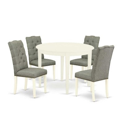 HomeStock 5-Pc Linen white Solid Wood Top-Round Dining Room Set-Seats 4