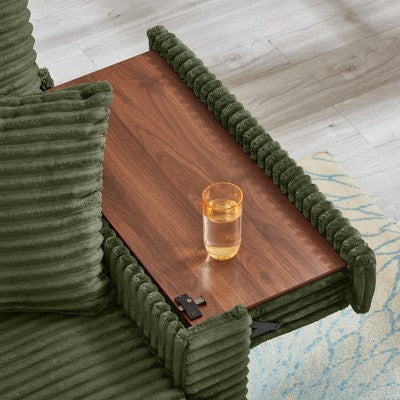 GDFStudio Tenley Modern Chenille Accent Chair with Storage Ottoman, Cup Holder and Convertible Armrest Table