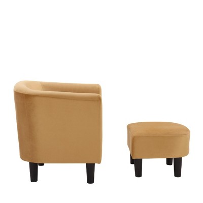Velvet Accent Chair with Ottoman, Modern Barrel Chair Armchair for Living Room, Bedroom