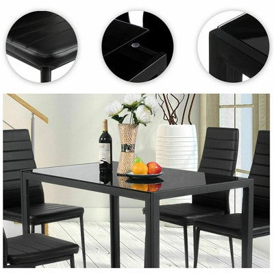 Costway 5 Piece Kitchen Dining Set Glass Metal Table 30 and 4 Chairs Breakfast Furniture Black