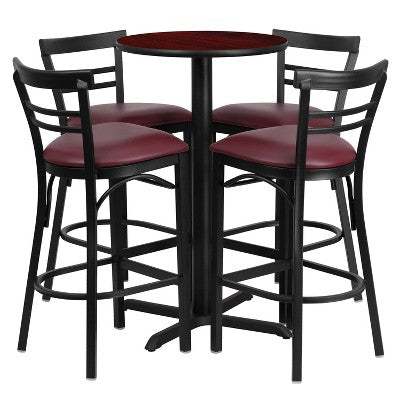Flash Furniture 24 Round Laminate Table Set with X-Base and 4 Two-Slat Ladder Back Metal Barstools