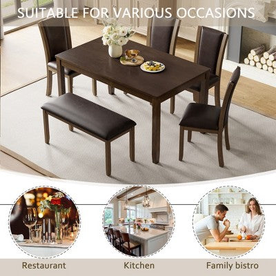 GDFStudio Maeve Rustic 6 Piece Rubberwood Upholstered Dining Set