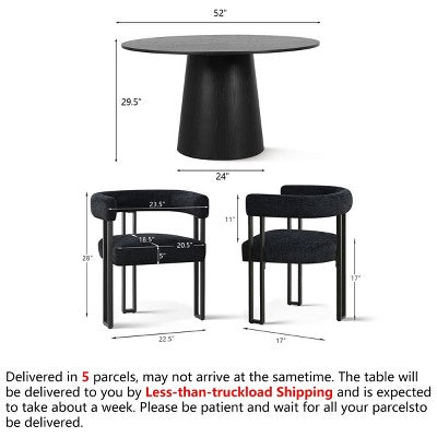 7-Piece Round Dining Table Set with 6 Upholstered Chenille Chairs, 52 Modern Pedestal Table with Metal Leg Dining Chairs for Kitchen-Panipeachy