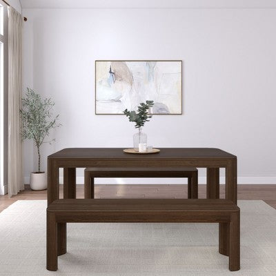 Plank+Beam 72 Modern Rounded Solid Wood Dining Table Set with 2 Benches