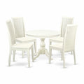 HomeStock 5-Piece Linen White Finish Solid Wood Top Dining table with 4 Chairs with Slat Back