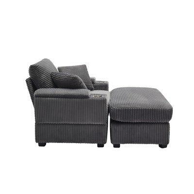 GDFStudio Ulen Modern Corduroy Upholstered Storage Chair with Ottoman and Detachable Cushions