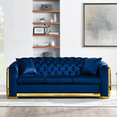 GDFStudio Tom 2 Piece Mid-Century Modern Chesterfield Velvet Upholstered 5-Seater Sofa Set with 4 Pillows