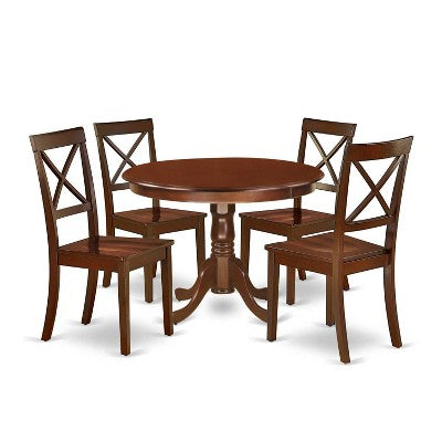 Victorian Dinette Set for 4 - 42 Inch Round Table & 4 Chairs - Mahogany Finish Dining Room Furniture