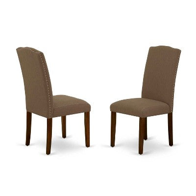 HomeStock 7 Piece Mid-Century Dining Set Dark Coffee Linen Chairs 36x60 Table