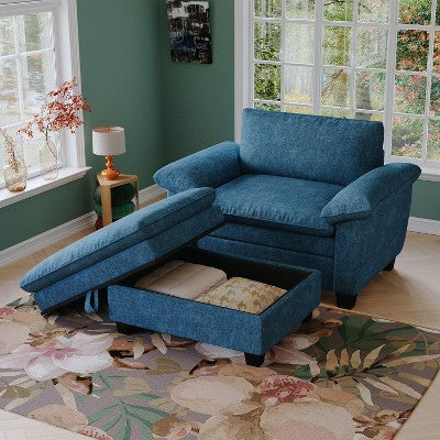 GDFStudio Kennan Modern 51 Chenille Upholstered Oversize Chair and Storage Ottoman Set