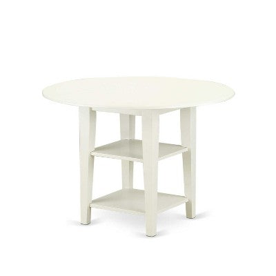 5-Piece Linen White Finish Solid Wood Top - Round Dining Room Set - Seats 4