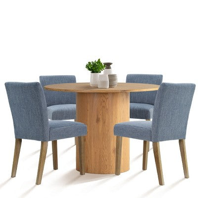 5-Piece Round Dining Table Set & 4 Upholstered Chairs, Modern Wood Pedestal Table Set for Kitchen, Breakfast Nook or Dining Room-Panipeachy