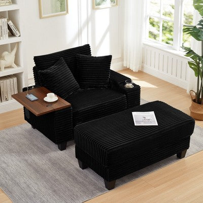 GDFStudio Siesta 42 Modern Corduroy Chair with Ottoman and Hidden Swivel Table