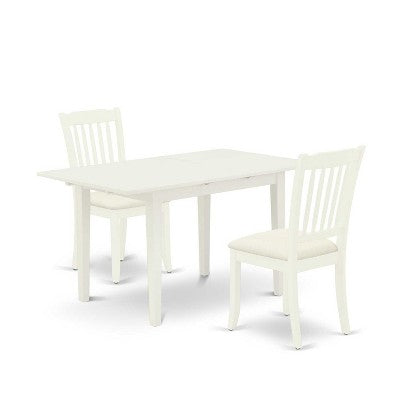 HomeStock 3-Piece Linen White Finish Rectangular Solid Wood Top With Butterfly Leaf Dining Table Set