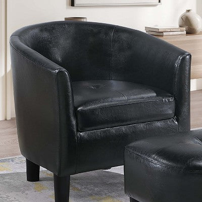 GDFStudio Nolan Contemporary Faux Leather Upholstered Barrel Back Accent Chair with Ottoman Set
