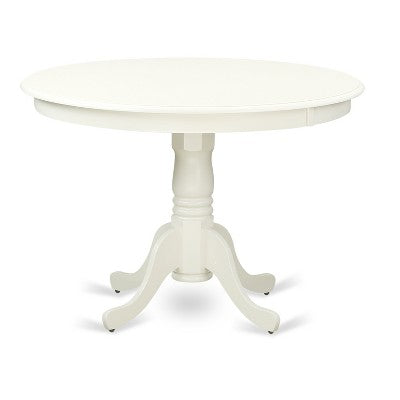 HomeStock 5-Piece Round Linen White Finish Solid Wood Top Dining table with 4 Chairs