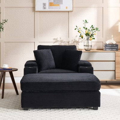 GDFStudio Ulen Modern Corduroy Upholstered Storage Chair with Ottoman and Detachable Cushions
