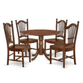 HomeStock 5-Piece Round Mahogany Finish Solid Wood Top Dining Table with 4 Chairs with Drop Leaf