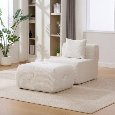 GDFStudio Solen Modern 31 Boneless Upholstered Tufted Accent Chair with Ottoman and Pillow
