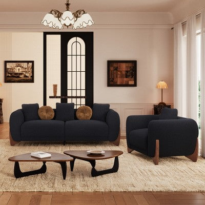 Modern Boucle Fabric Sofa Set - 1 Sofa and 2 chairs with Sleek Wooden Legs for Living Room or Home Office - Morden Fort