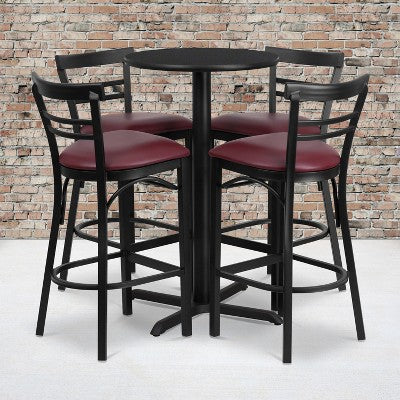 Flash Furniture 24 Round Laminate Table Set with X-Base and 4 Two-Slat Ladder Back Metal Barstools