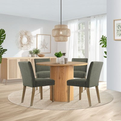 5-Piece Round Dining Table Set & 4 Upholstered Chairs, Modern Wood Pedestal Table Set for Kitchen, Breakfast Nook or Dining Room-Panipeachy