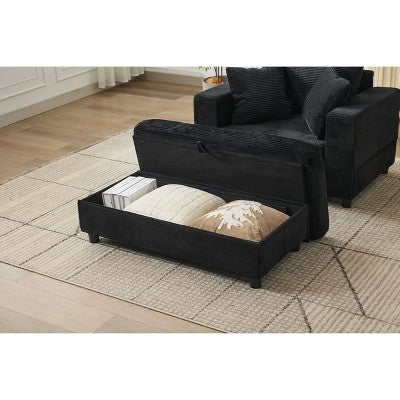 Chaise Lounge with Removable Ottoman, Corduroy Upholstered Armchair Accent Chair Sleeper Sofa Chair - ModernLuxe