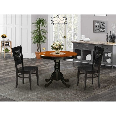 HomeStock ANVA3 Black Round Pedestal Dining Set