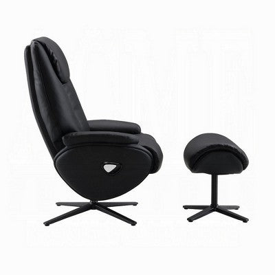 Royal Hampton Swivel Accent Chair with Ottoman, Plush Black Top Grain Leather