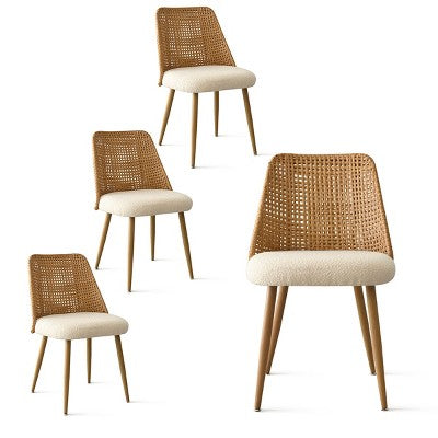 5-Piece Round Dining Set, 35 Pedestal Table and Upholstered Dining Chairs with Rattan Backs, Ideal for Dining Room-Panipeachy