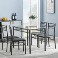 VECELO 5 Piece Dining Table Set with Glass Top Table & 4 Upholstered Chairs, Kitchen Rectangular Table Set Brown/Black