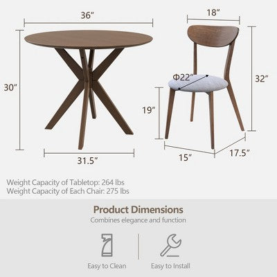 Costway 3 PCS Dining Table Set Modern Round Kitchen Table and Chairs Set for Dining Room
