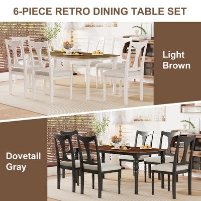 GDFStudio Grant 7-Piece Dining Table Set with 60 to 78 Extendable Wood Table (Set of 6)