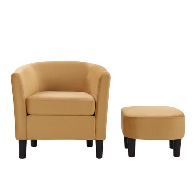 Velvet Accent Chair with Ottoman, Modern Barrel Chair Armchair for Living Room, Bedroom