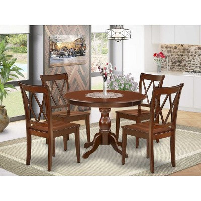 HomeStock 5-Piece Mahogany Finish Solid Wood Top Dining table with 4-Chairs