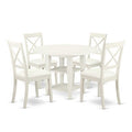 Antique Dinette Set 5 Piece Table & Chairs Linen White Faux Leather Seats Home Kitchen Furniture