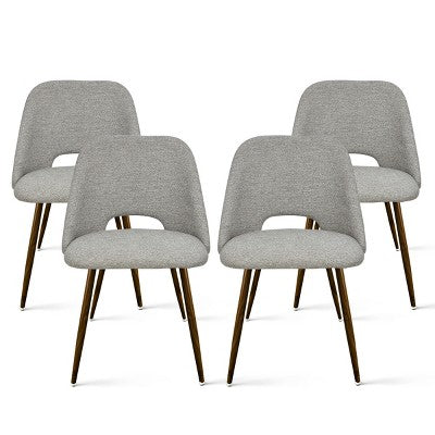 5-Piece Round Glass Dining Table Set with Upholstered Fabric Chairs, Modern Kitchen & Dining Room Furniture with Walnut Legs-Panipeachy