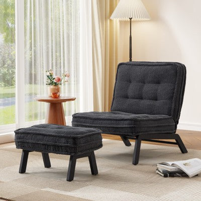 Bestier Accent Chair with Adjustable Backrest, Tufted Lounge Chair with Ottoman Set, Upholstered Reclining Chair for Reading Room