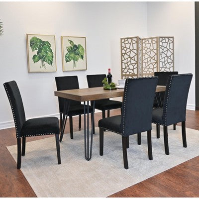 Roundhill Furniture Ashzo Dining Set, Hairpin Dining Table with 6 Chairs, 7-Piece