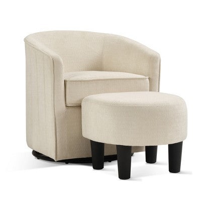 Bestier Swivel Accent Chair with Ottoman Set, Barrel Club Chair with Simple Line Design for Living Room Bedroom, Round Reading Chair