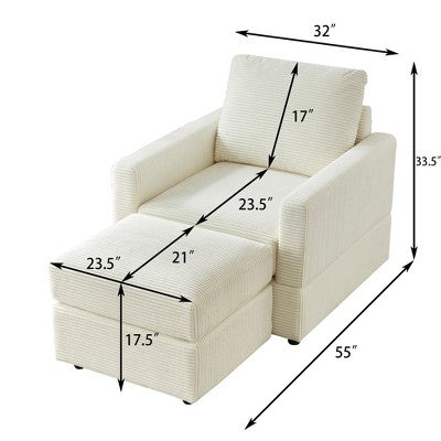 GDFStudio Warner Corduroy 32W Upholstered Accent Chair with Ottoman