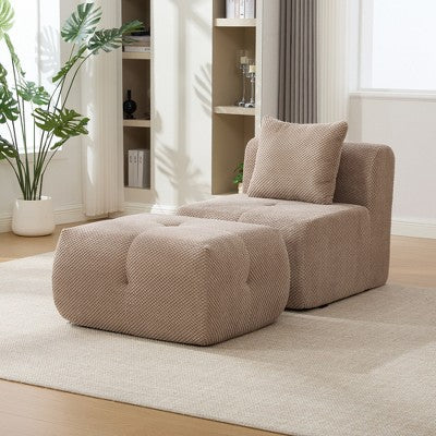 GDFStudio Solen Modern 31 Boneless Upholstered Tufted Accent Chair with Ottoman and Pillow