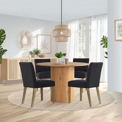 5-Piece Round Dining Table Set & 4 Upholstered Chairs, Modern Wood Pedestal Table Set for Kitchen, Breakfast Nook or Dining Room-Panipeachy