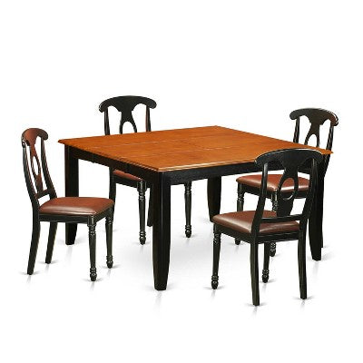 HomeStock 5-Piece Square Black and Cherry Finish Solid Wood Top Dining Table with 4 Chairs