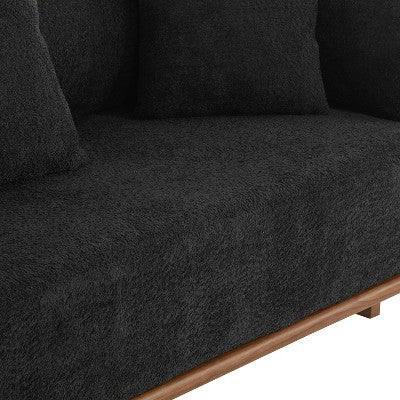 Christopher Knight Home Tadg 82 Rubberwood Boucle Upholstered 3 Seater Curved Sofa with Pillows (Set of 2)