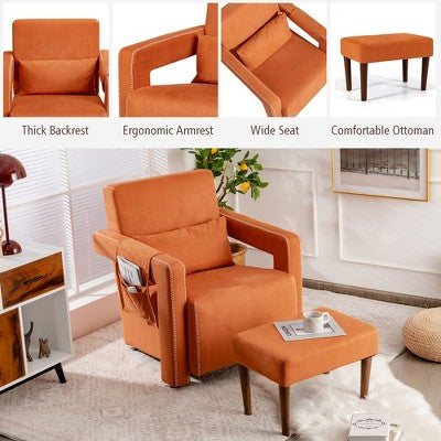 Costway Modern Berber Fleece Single Sofa Chair w/ Ottoman & Waist Pillow Red\Blue\Black\Green\Orange