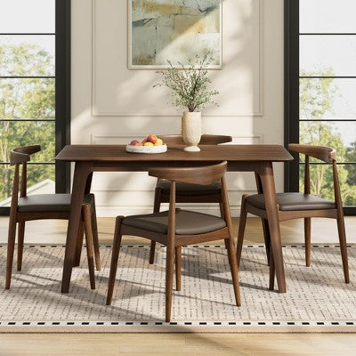 Christopher Knight Home Ahmad Modern 5 Piece Rubber Wood Dining Set with Faux Leather Upholstered Chairs and Rectangular Table