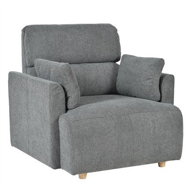 ModernLuxe Upholstered Chaise Lounge with Storage Ottoman, Wide Accent Chair Armchair Lazy Single Sofa Reading Couch Chair, Gray/Beige